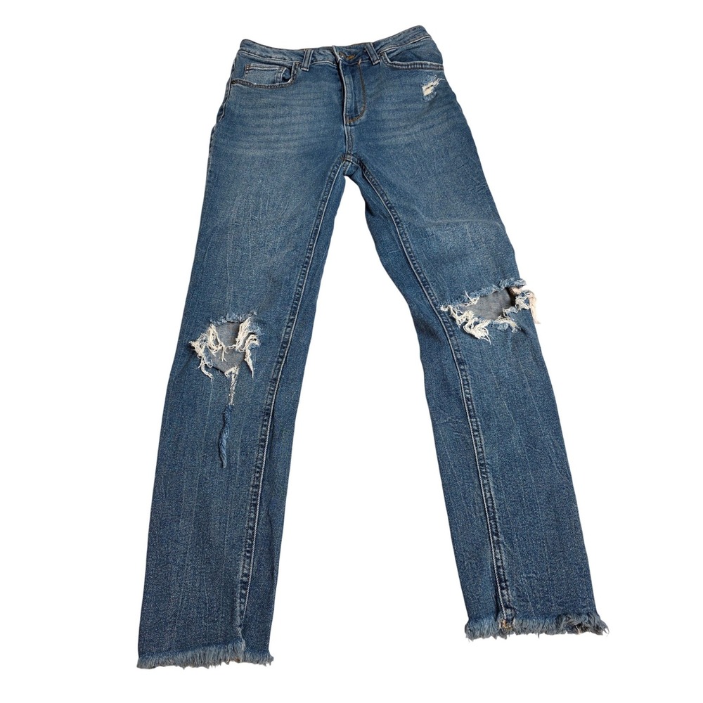 No Boundaries Straight Leg‎ Jeans Womens 5 Blue Distressed Raw Hem Medium Wash